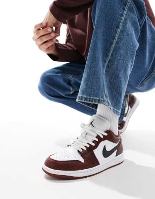 Nike Air Jordan 1 Low Classic Trainers: White & Burgundy Leather