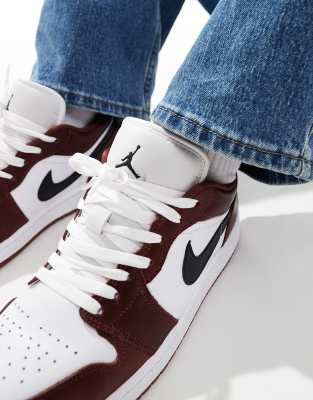 Nike Air Jordan 1 Low Classic Trainers: White & Burgundy Leather
